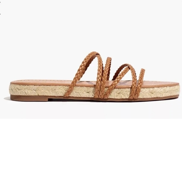Madewell Kathryn Espadrille in Tan Strappy Flat Leather Slide on Sandals 6 5007 - Picture 4 of 9